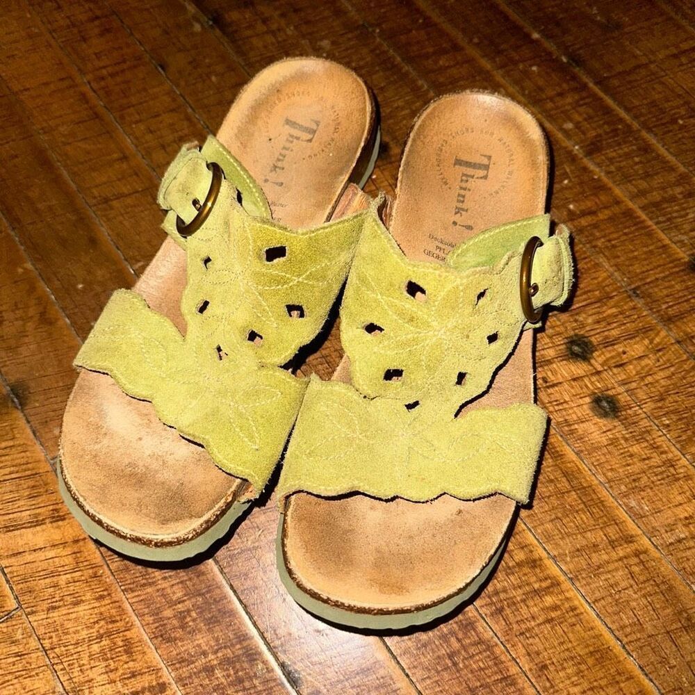 Think leather green cutout flower 38 ortho comfortable sandals